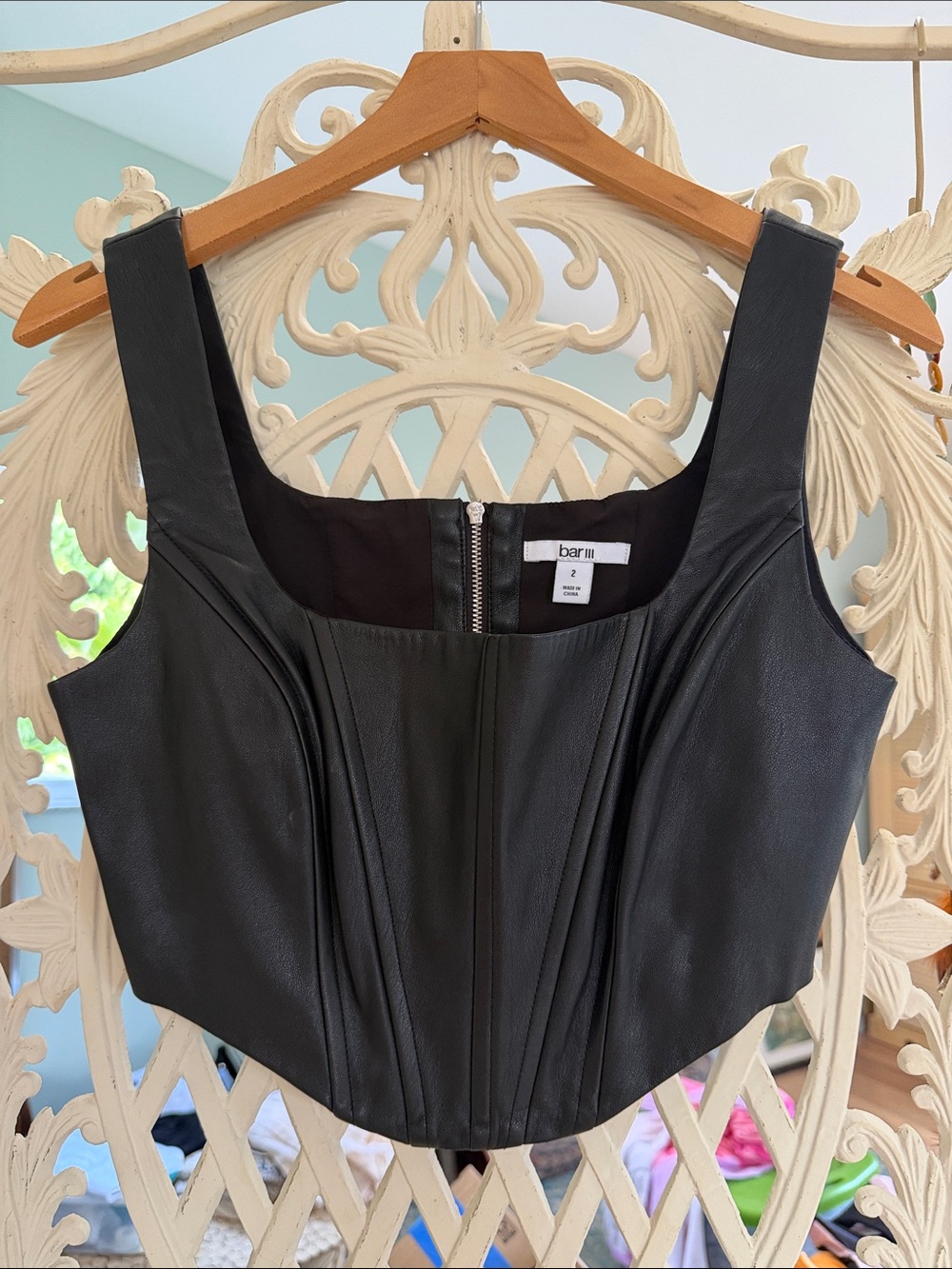 Bar III Black Faux Leather Crop Top